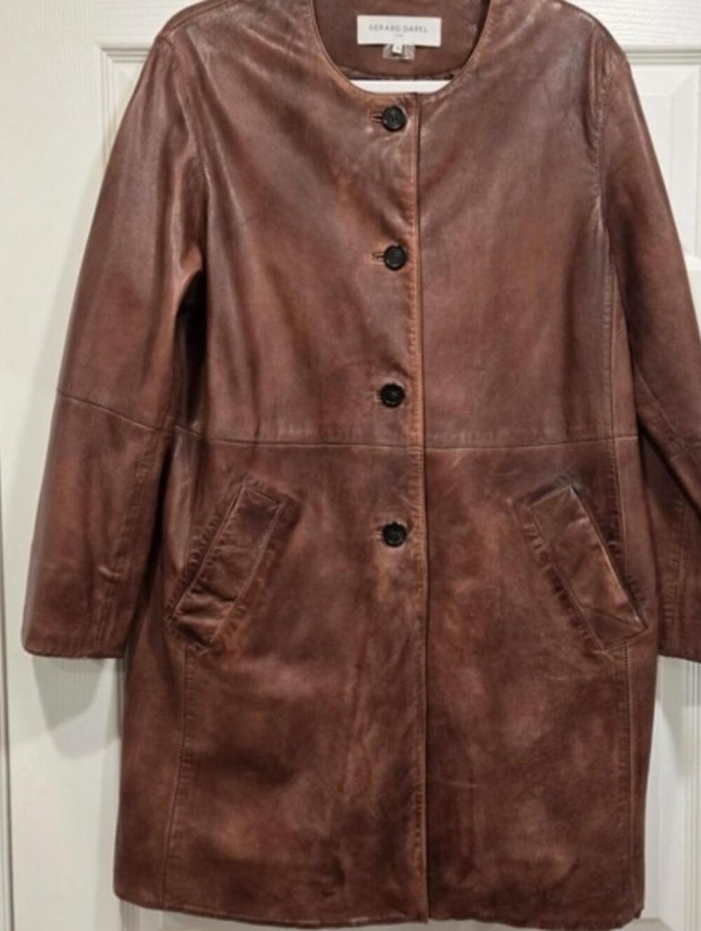 Gerard Darel Brown Leather Button-Front Coat